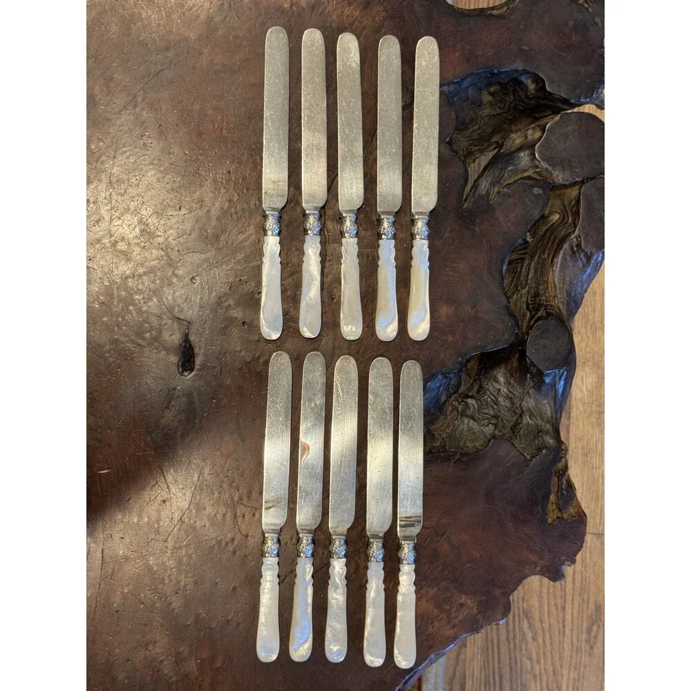 Antique Silver Plated Mother Of Pearl Lot Of 31 Pieces Knives & Serving Utensils